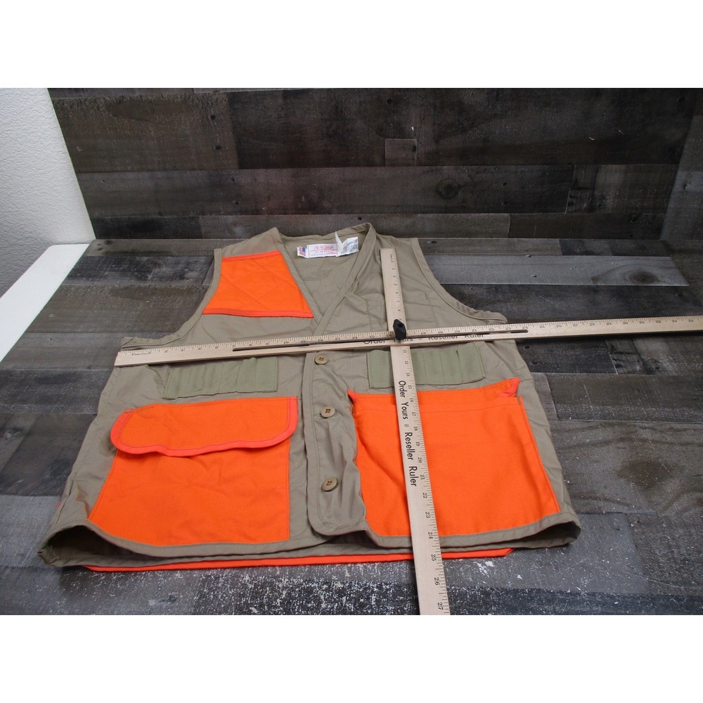 Vintage SafTbak Hunting Vest Large 42x44 Orange Tan USA Catfish Hunter Pockets - Picture 9 of 11